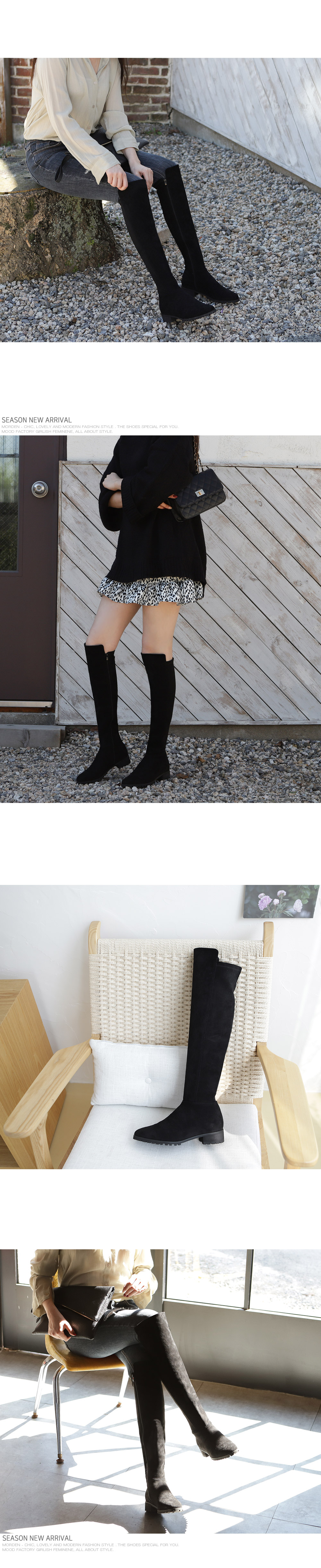 [Handmade] Stretch Suede Knee High Boots-holiholic.com